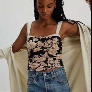 NWT Free‎ People Black and Cream Floral Tea Combo Camisole Size XL